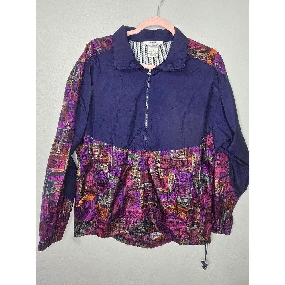Moving Comfort Vintage Windbreaker Jacket SMALL Geometric HALF ZIP light BF